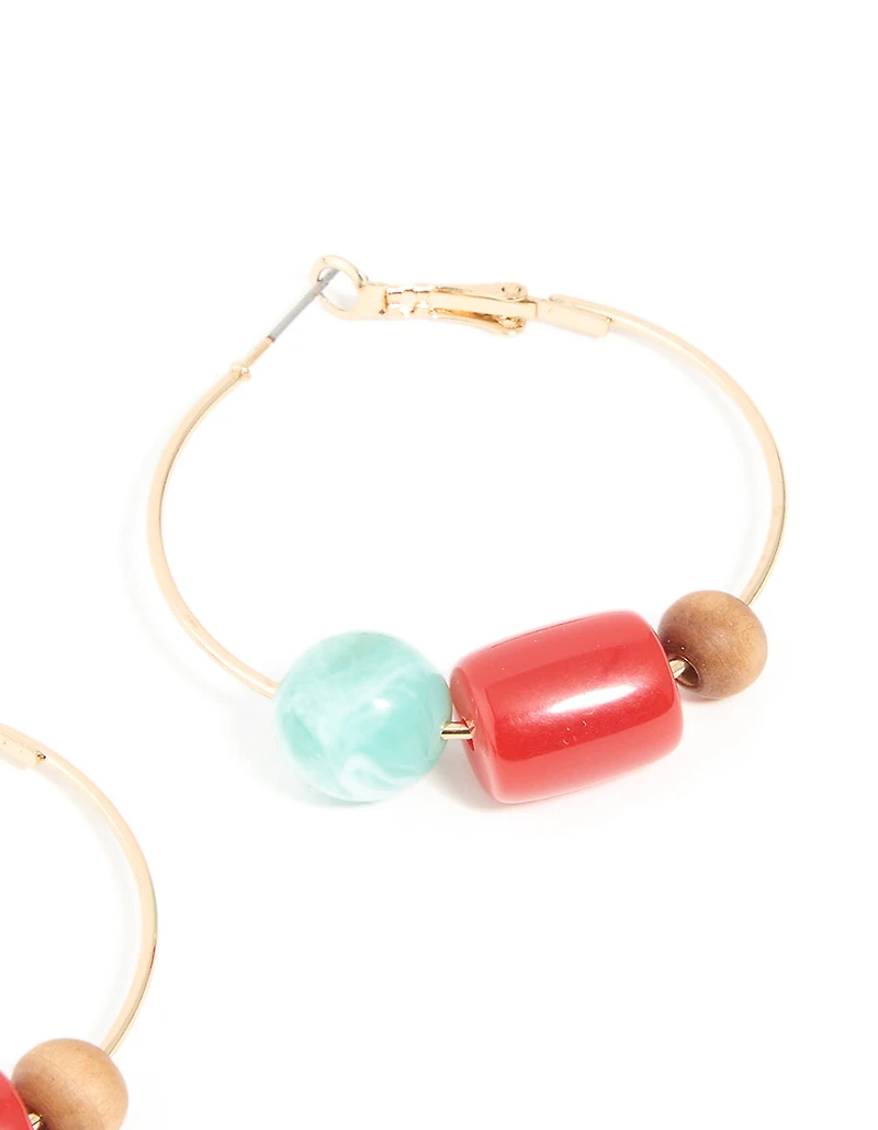 Gold Multicoloured Resin Beaded Hoop Earrings