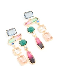 Gold Multicoloured Genuine Shell Drop Earrings