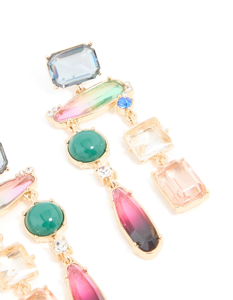 Gold Multicoloured Genuine Shell Drop Earrings