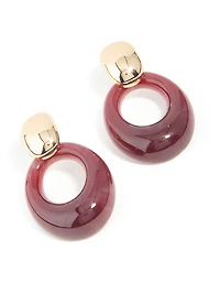 Boucles d’oreilles pendantes ovales en or et bourgogne