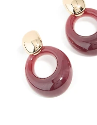 Boucles d’oreilles pendantes ovales en or et bourgogne