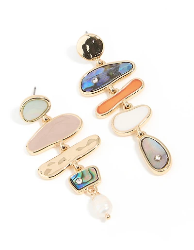 Boucles d’oreilles tombantes en coquille véritable, en coquille véritable, en or multicolore et en forme mixte