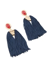 Boucles d’oreilles en pierre rouge dorée et à franges bleu foncé