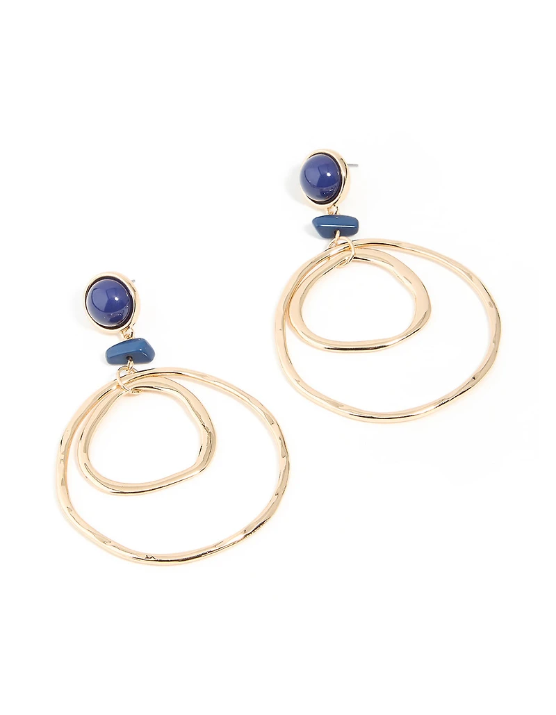 Boucles d’oreilles à double cerceau en pierre bleue dorée