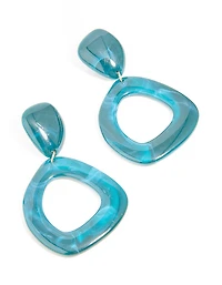 Boucles d’oreilles ouvertes en acrylique bleu organique ouvert et ovales