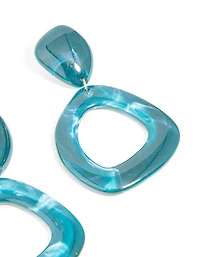 Blue Acrylic Organic Open Square & Oval Drop Earrings