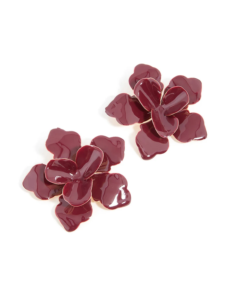 Boucles d’oreilles dorées rouges en forme de grande fleur