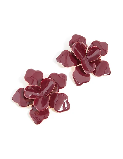 Boucles d’oreilles dorées rouges en forme de grande fleur