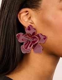 Boucles d’oreilles dorées rouges en forme de grande fleur