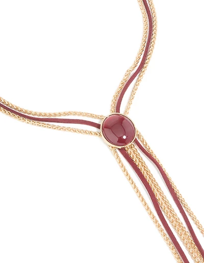 Gold Burgundy Western Boho Tassel Necklace