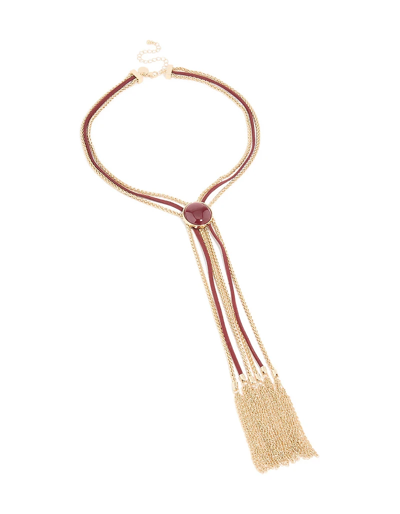 Gold Burgundy Western Boho Tassel Necklace