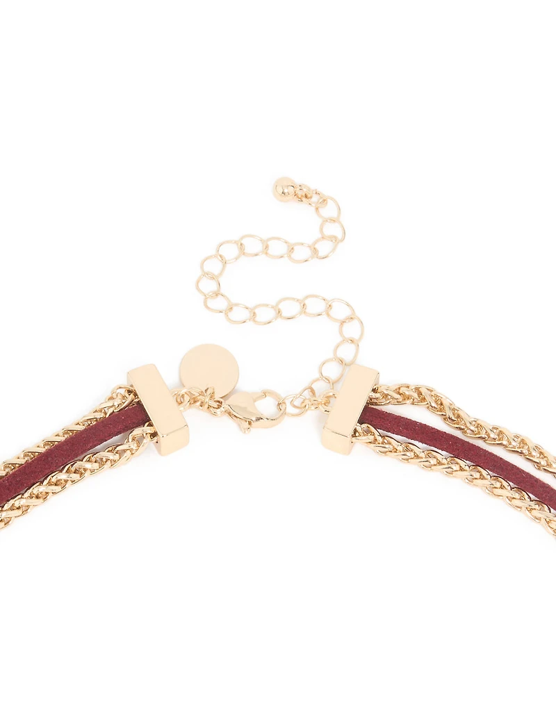 Gold Burgundy Western Boho Tassel Necklace