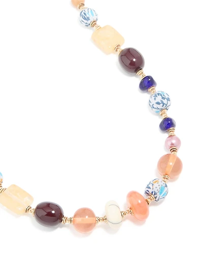 Gold Multicoloured Beaded Long Necklace