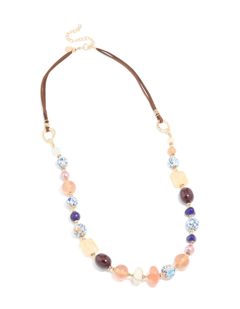 Gold Multicoloured Beaded Long Necklace