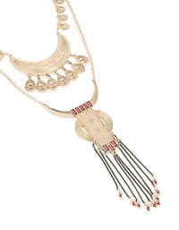 Antique Gold Red Beaded Patterned Necklace