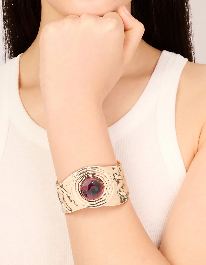 Gold Brown Stone Textured Wrist Cuff