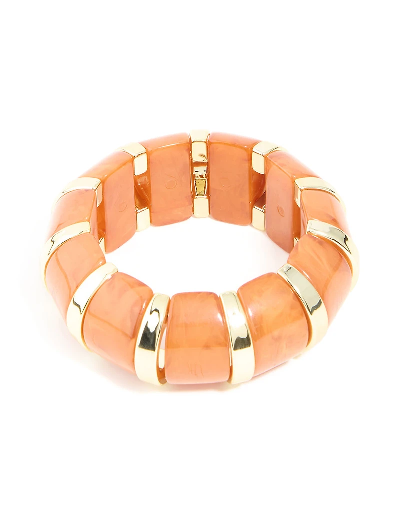Bracelet extensible en résine dorée et orange