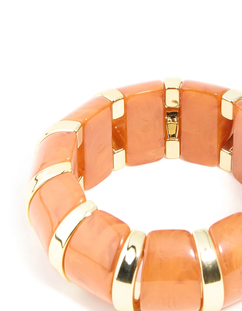 Bracelet extensible en résine dorée et orange