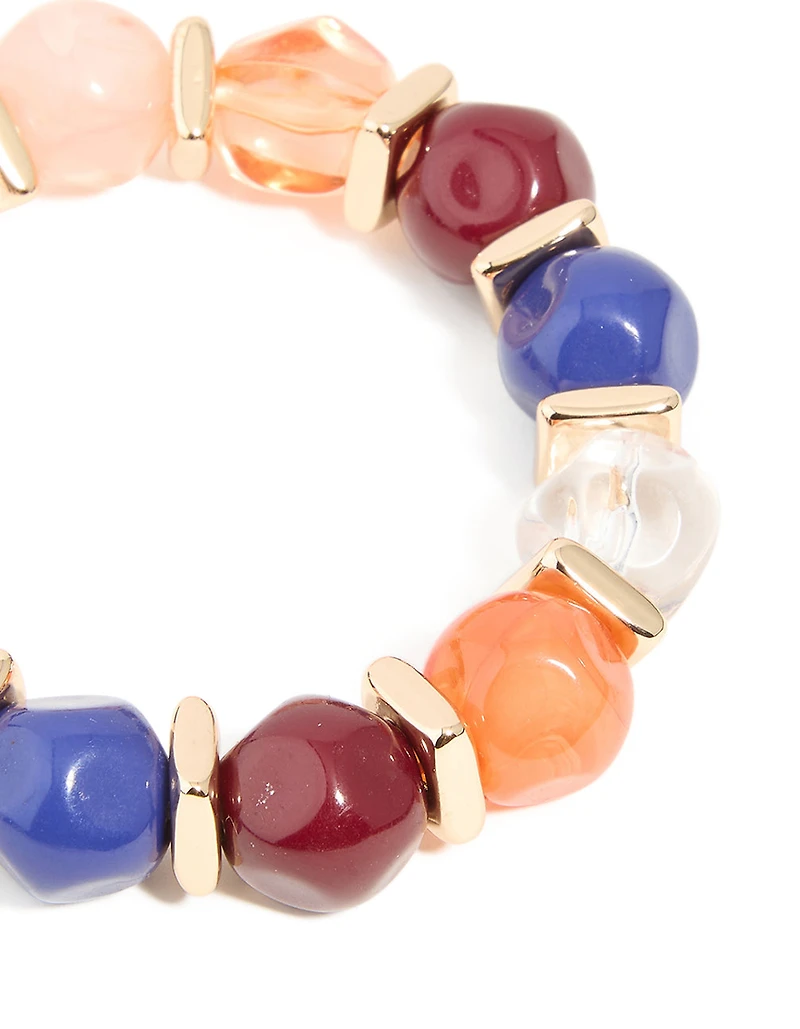 Gold Multicoloured Resin Beaded Stretch Bracelet