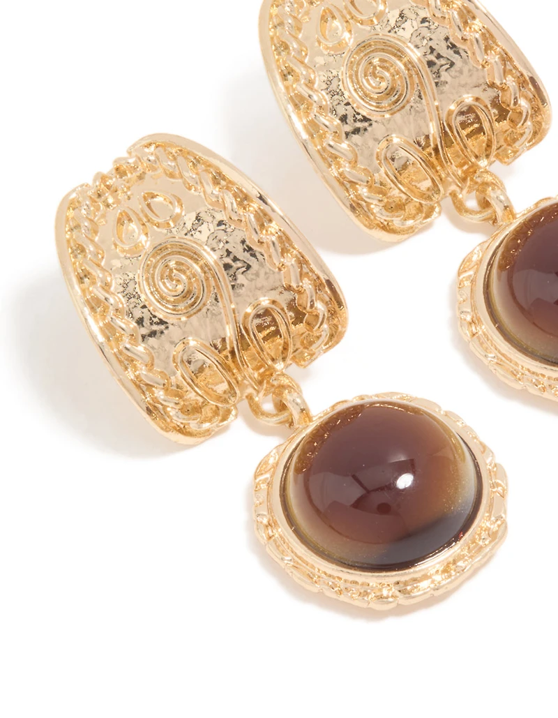 Boucles d’oreilles tombantes à texture dorée brun