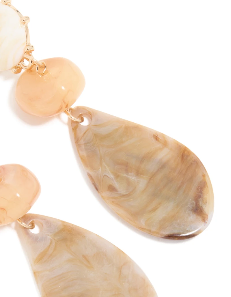 Gold Neutral Stones Trio Drop Earrings