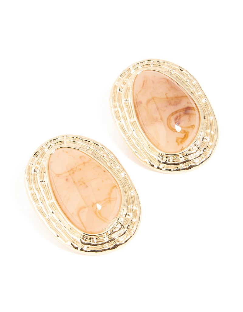 Boucles d’oreilles ovales texturées en pierre de marbre rose doré