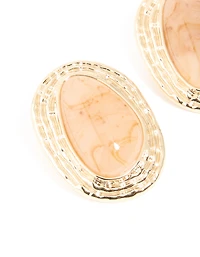 Boucles d’oreilles ovales texturées en pierre de marbre rose doré