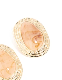 Boucles d’oreilles ovales texturées en pierre de marbre rose doré