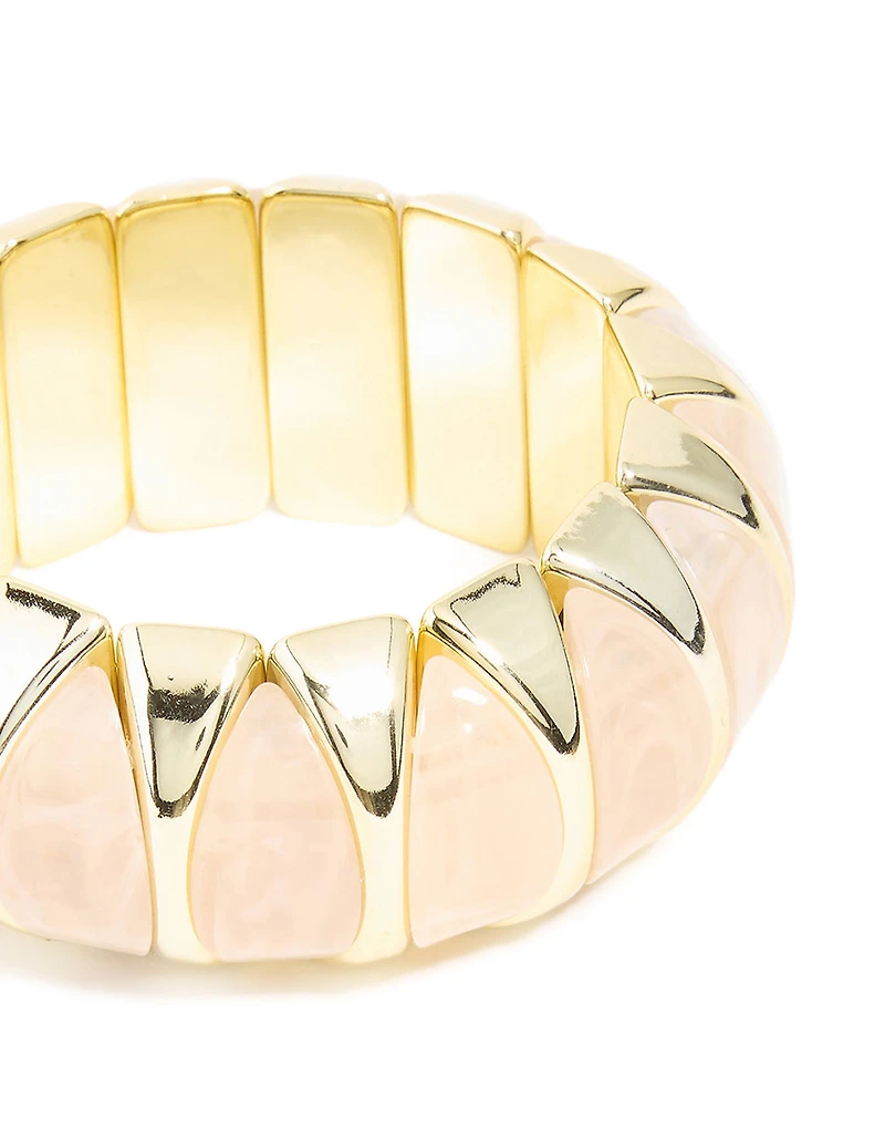 Gold Pink Marble Stone Stretch Bracelet