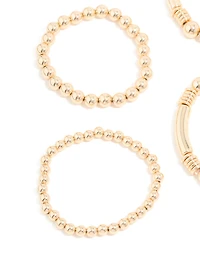 Gold Beaded Mixed Chunky Ball Stretch Bracelets 6-Pack