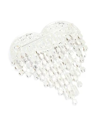 Silver Diamante Fringe Heart Brooch