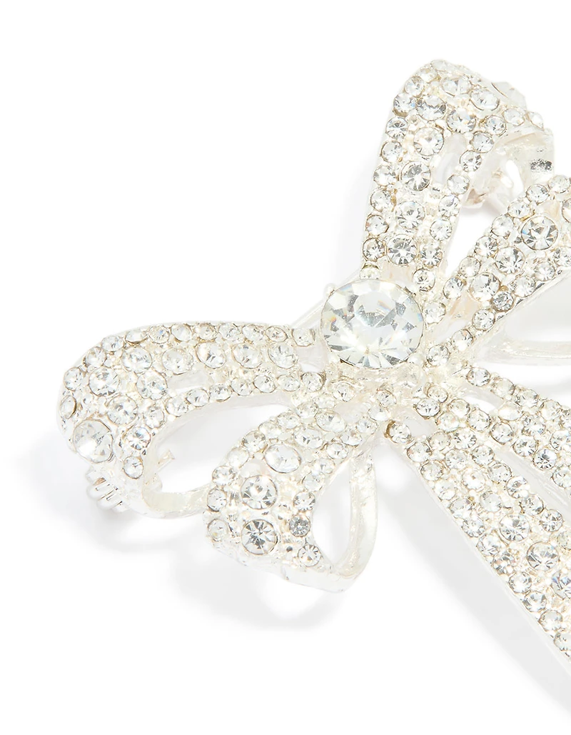 Silver Diamante Bow Brooch