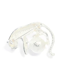 Silver Diamante Jaguar & Pearl Brooch