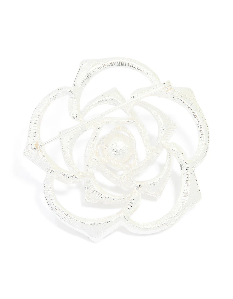 Silver Diamante & Pearl Rose Brooch