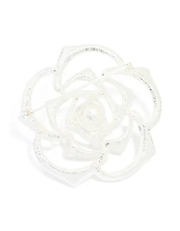Silver Diamante & Pearl Rose Brooch