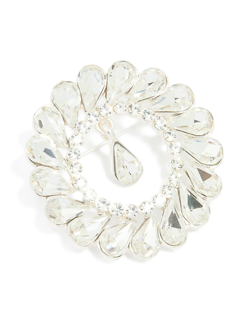 Silver Circular Diamante Drop Brooch