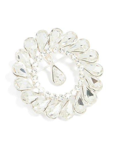 Silver Circular Diamante Drop Brooch