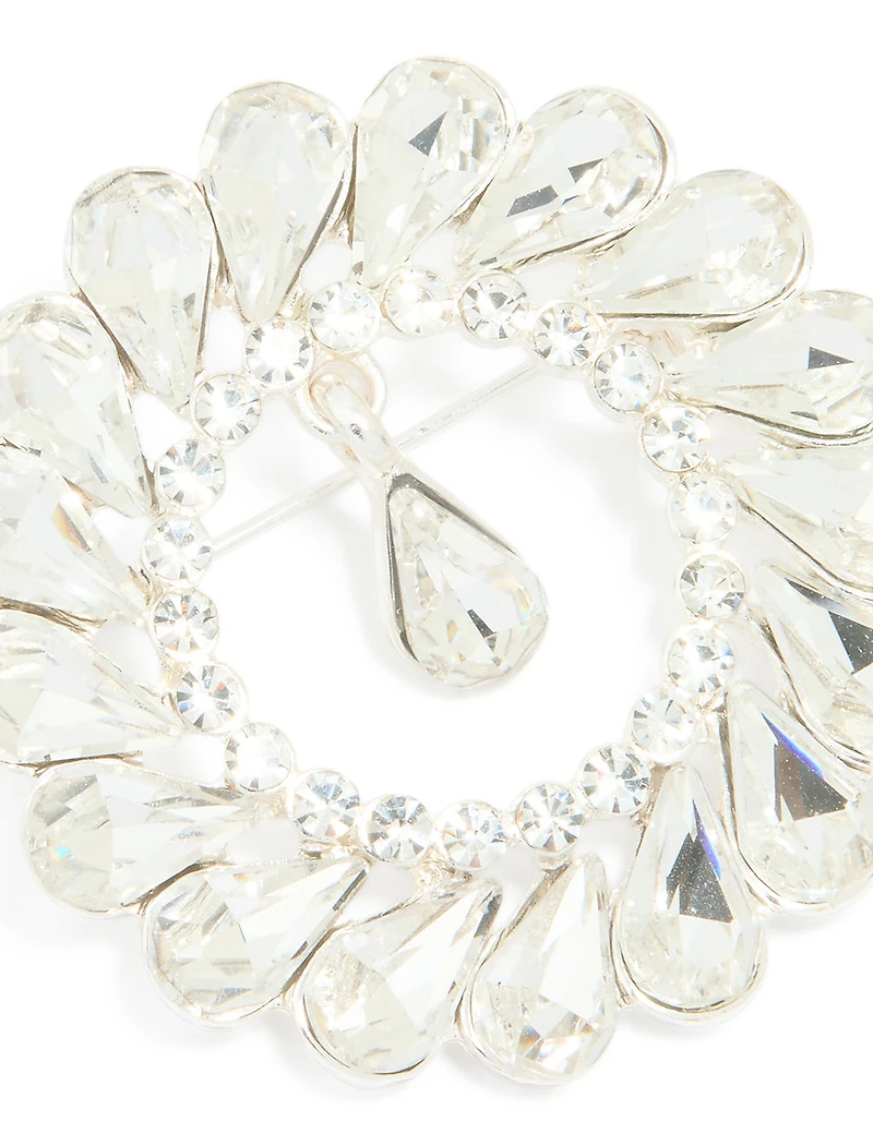 Silver Circular Diamante Drop Brooch