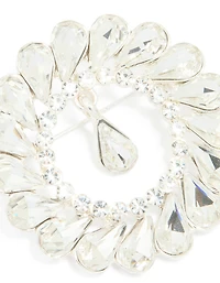 Silver Circular Diamante Drop Brooch