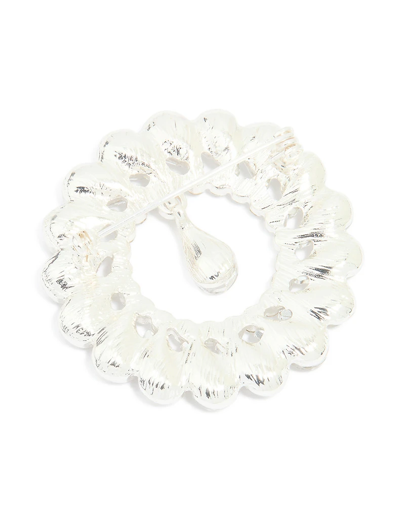 Silver Circular Diamante Drop Brooch