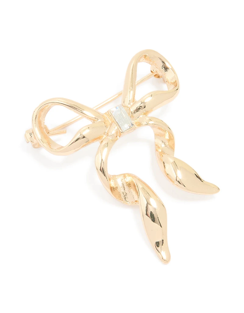 Gold Diamante Mini Bow Brooch