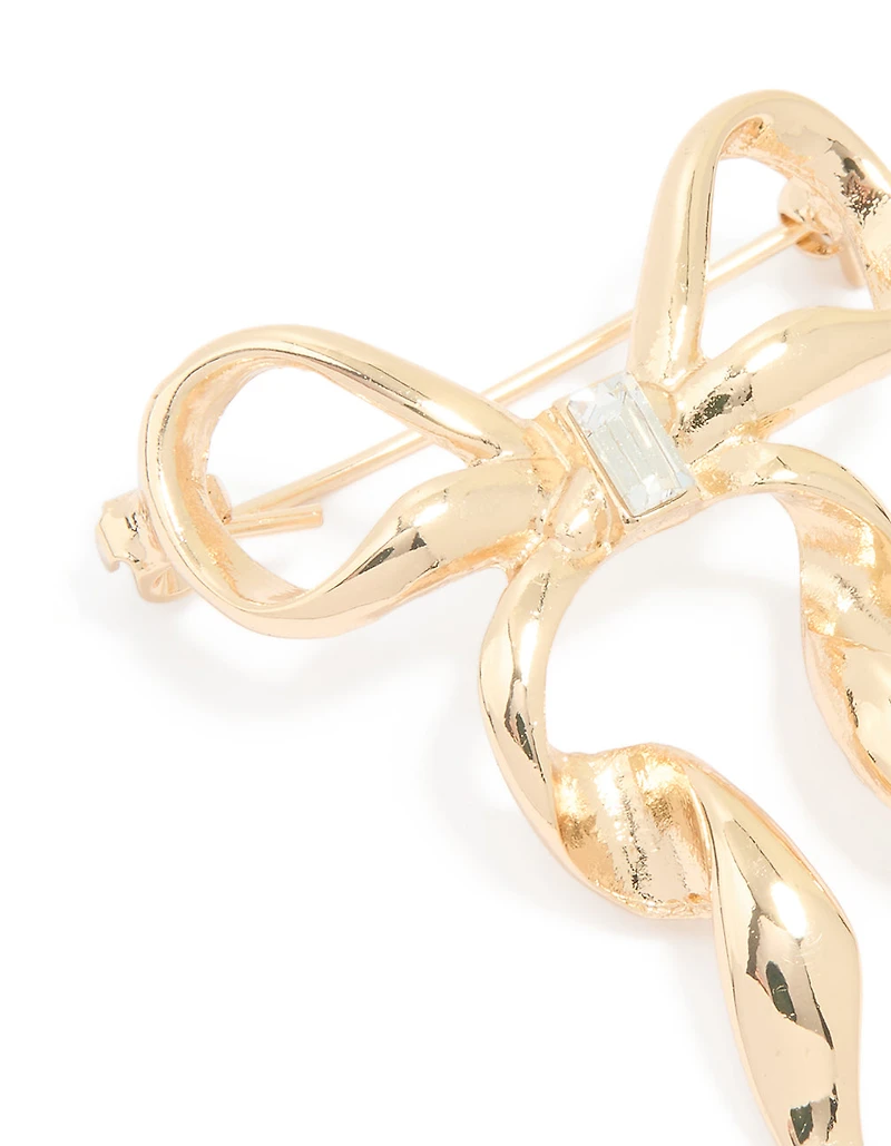 Gold Diamante Mini Bow Brooch