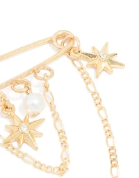 Broche à épingle en chaîne céleste dorée