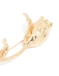 Gold Molten Large Floral Brooch