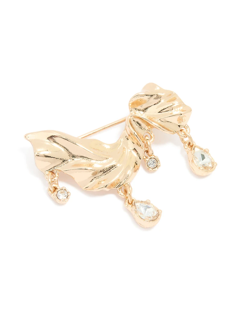 Gold Diamante Drop Molten Brooch