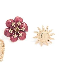 Broches cœur et fleurs dorées à texture dorée en paquet de 3