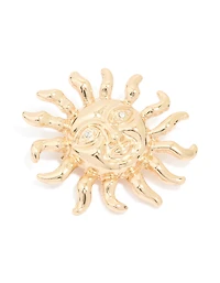 Gold Diamante Sun Brooch