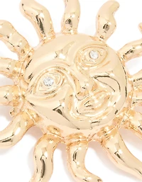 Gold Diamante Sun Brooch