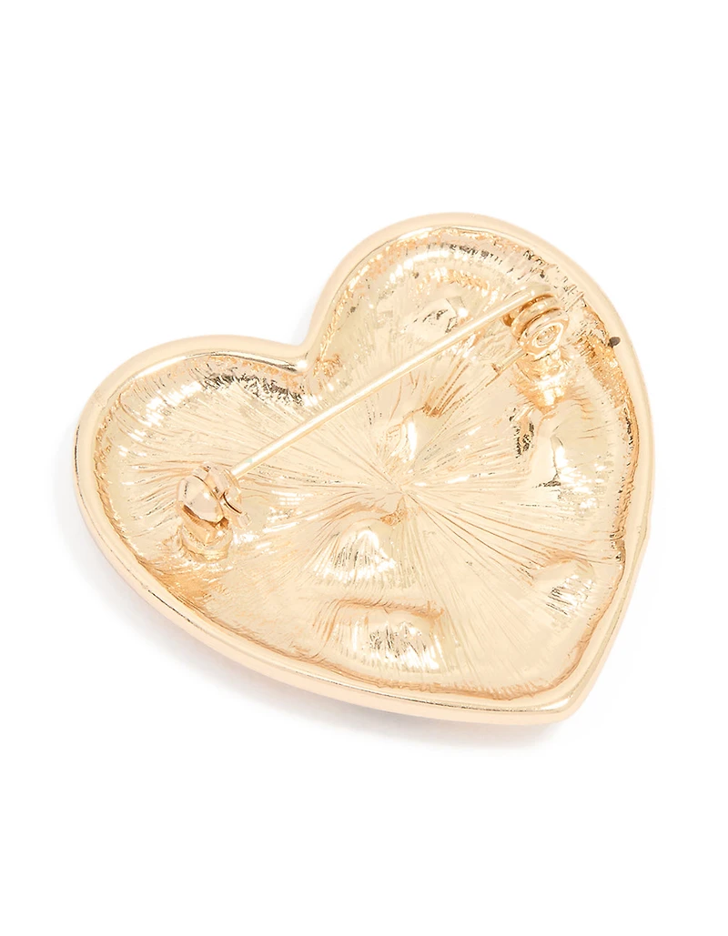 Gold Heart Mixed Diamante Brooch