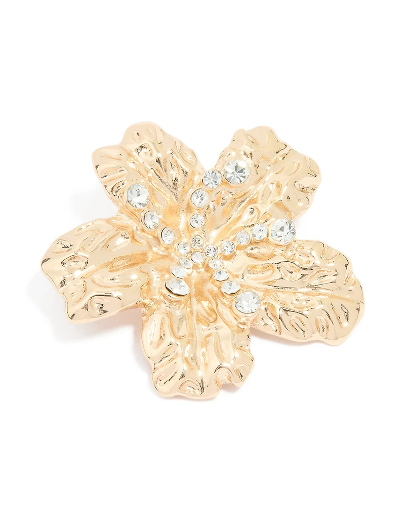 Gold Floral Diamante Brooch